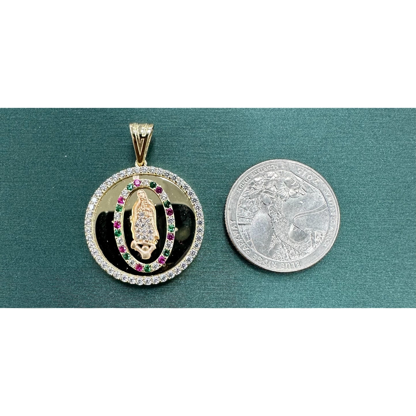 Virgin Mary Cz bezel Mexican color crystal detail pendant