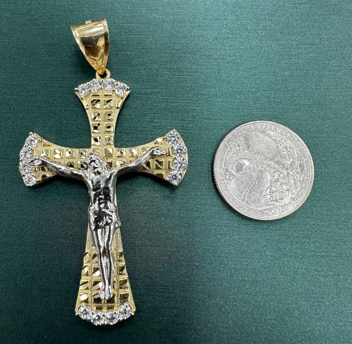 XL Jesus two tone gold nugget style cross pendant