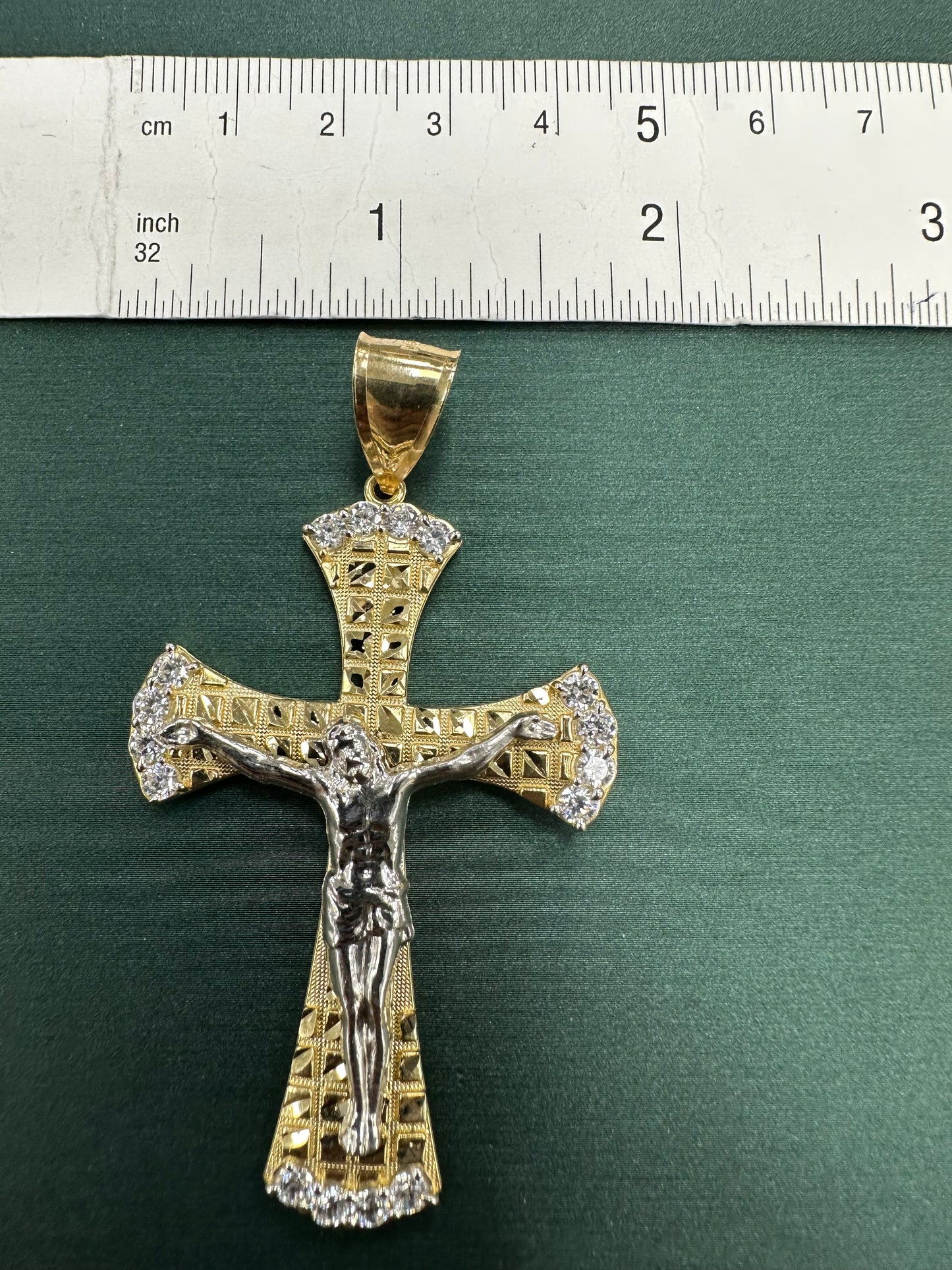 XL Jesus two tone gold nugget style cross pendant