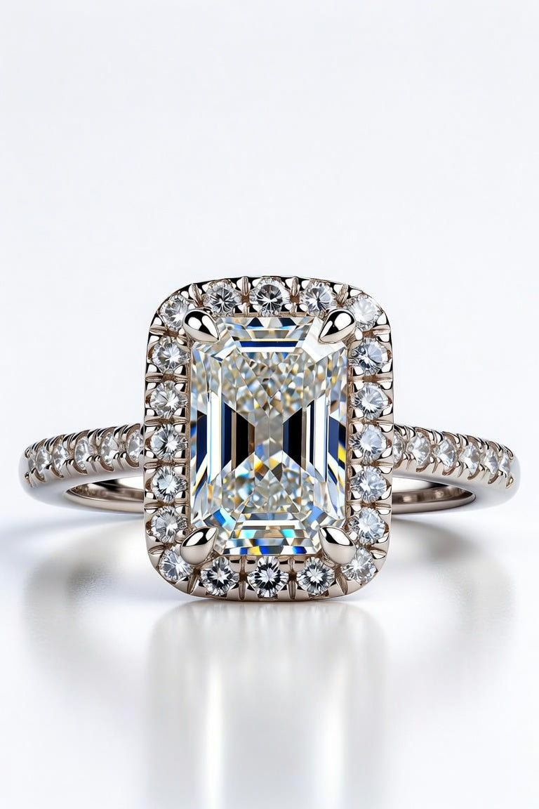 10 Carat Emerald Cut Halo Diamond Engagement Ring