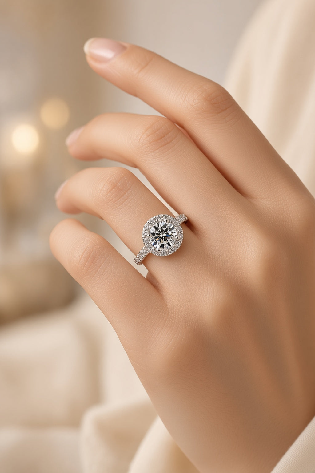 3 Carat Round Cut Halo Diamond Engagement Ring