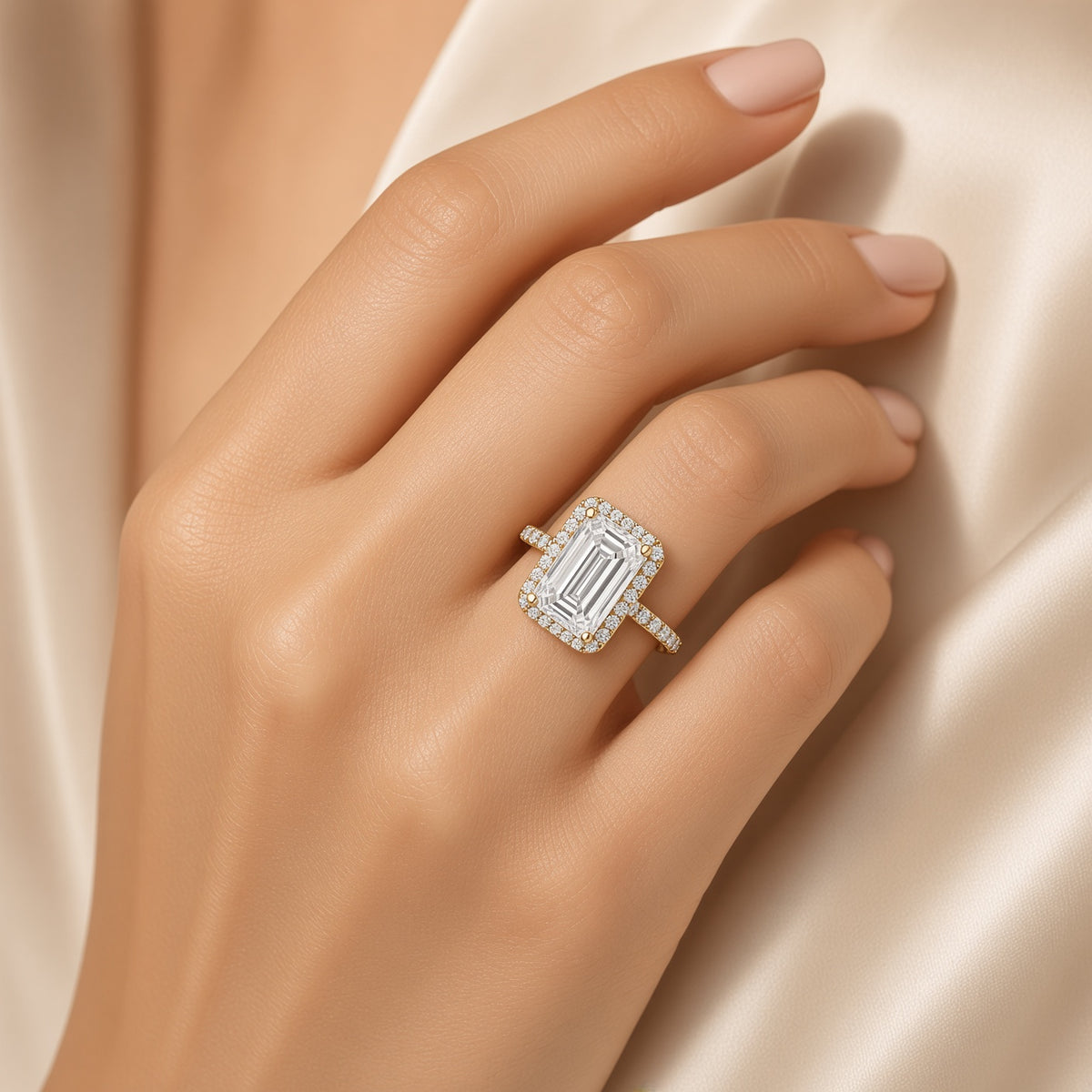 10 Carat Emerald Cut Halo Diamond Engagement Ring