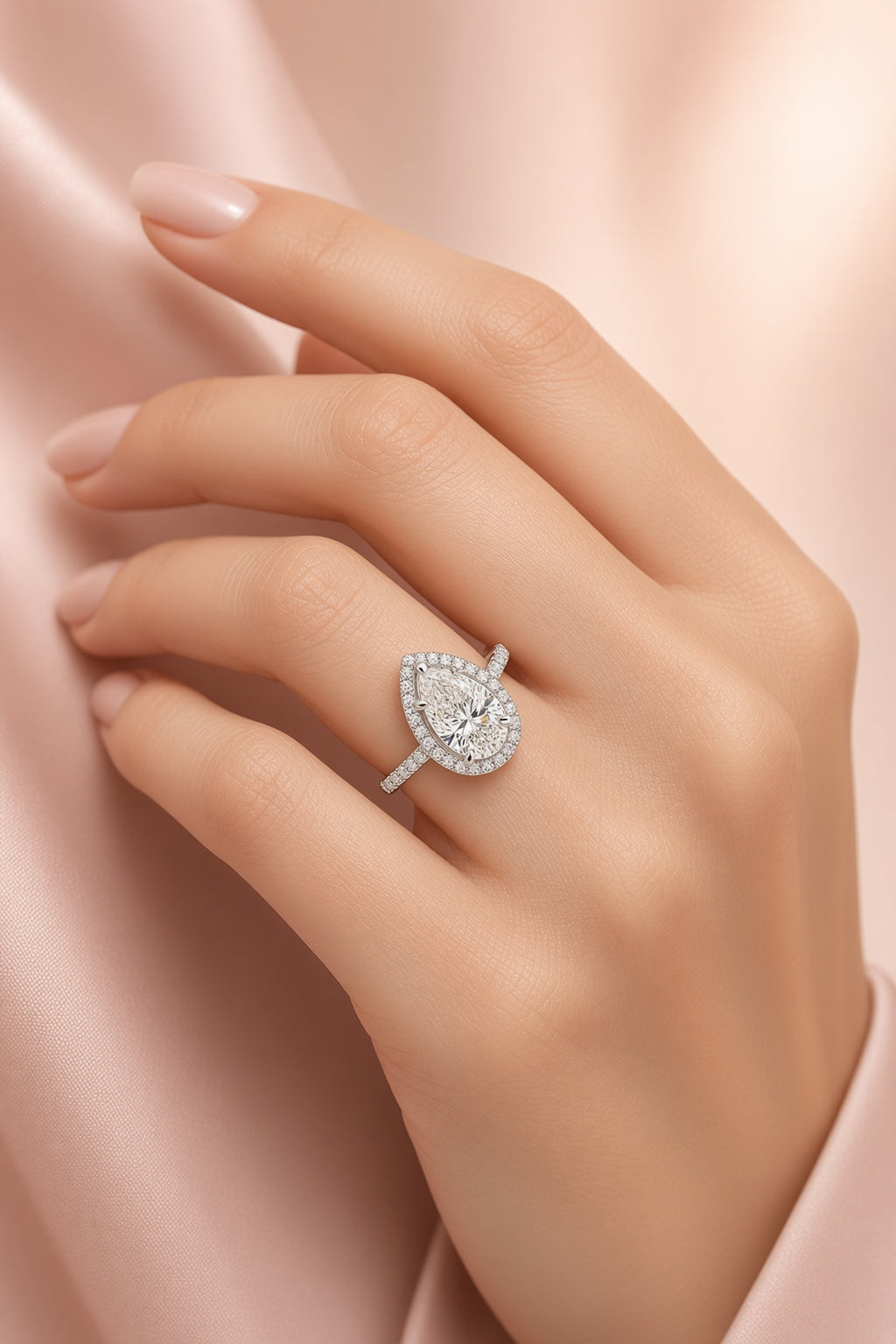 5.5 Carat Pear Cut Halo Diamond Engagement Ring