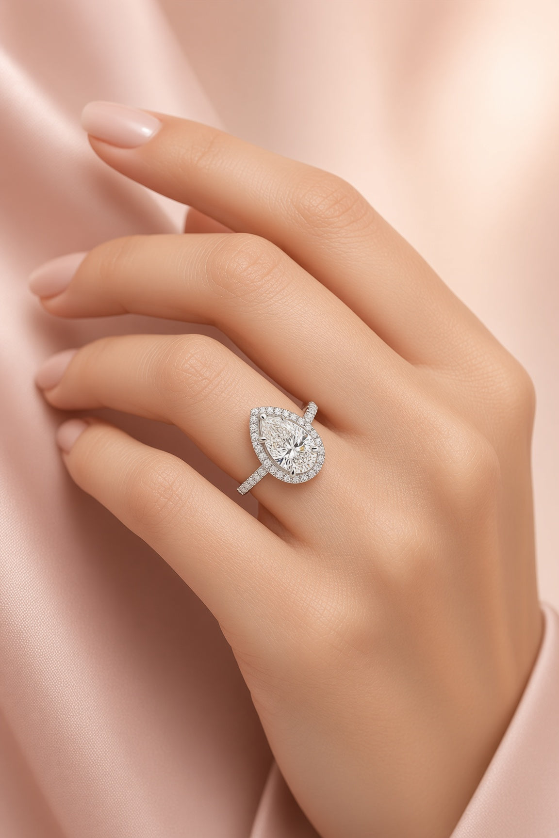 10 Carat Pear Cut Halo Diamond Engagement Ring