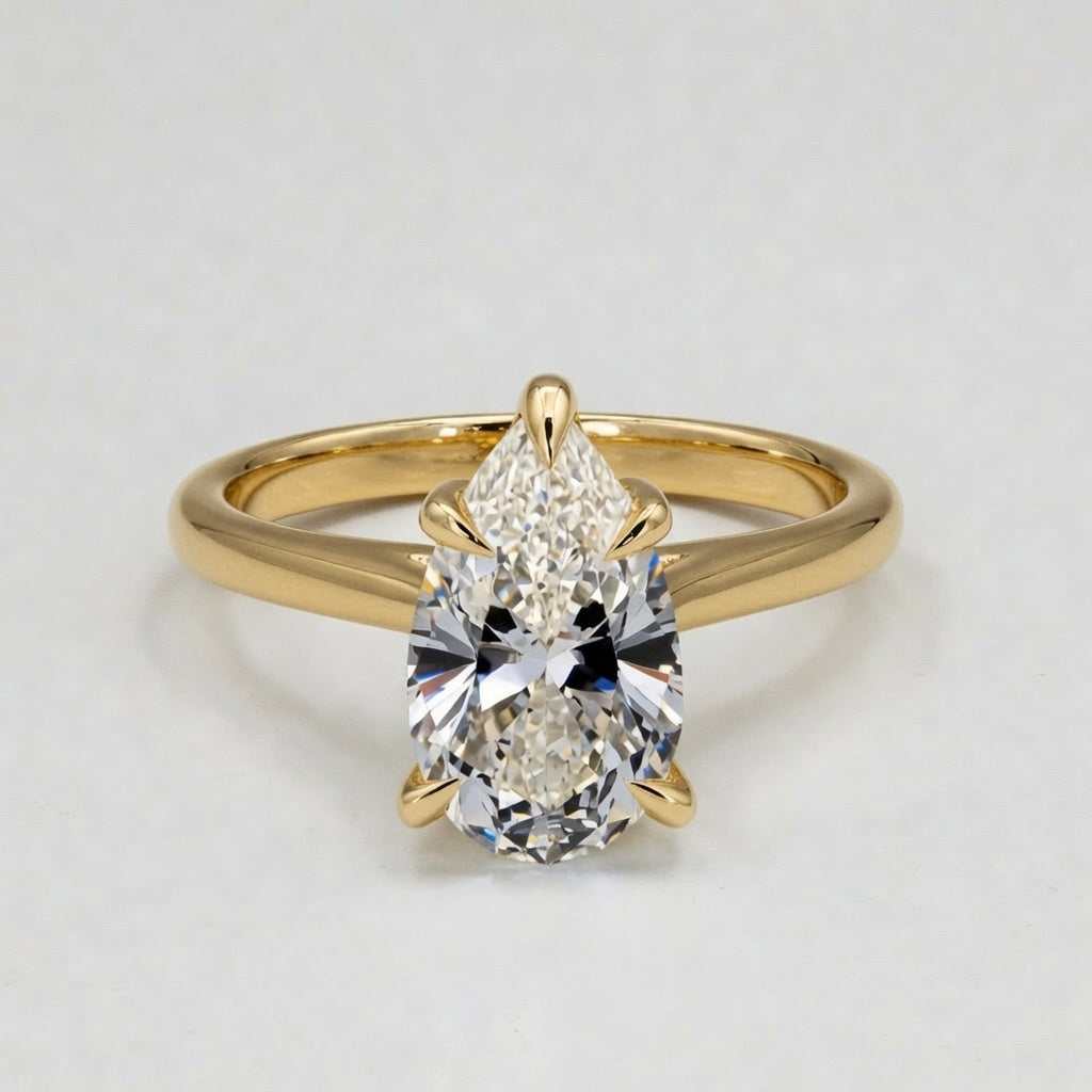 4ct Pear Cut Solitaire Diamond Wedding Ring