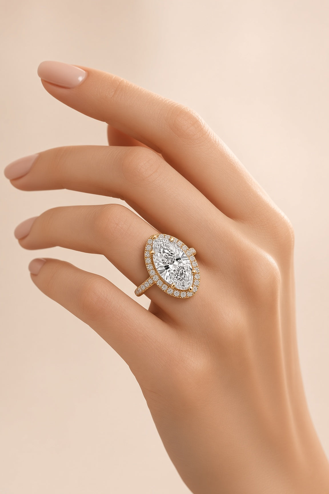 10 Carat Marquise Cut Halo Diamond Engagement Ring