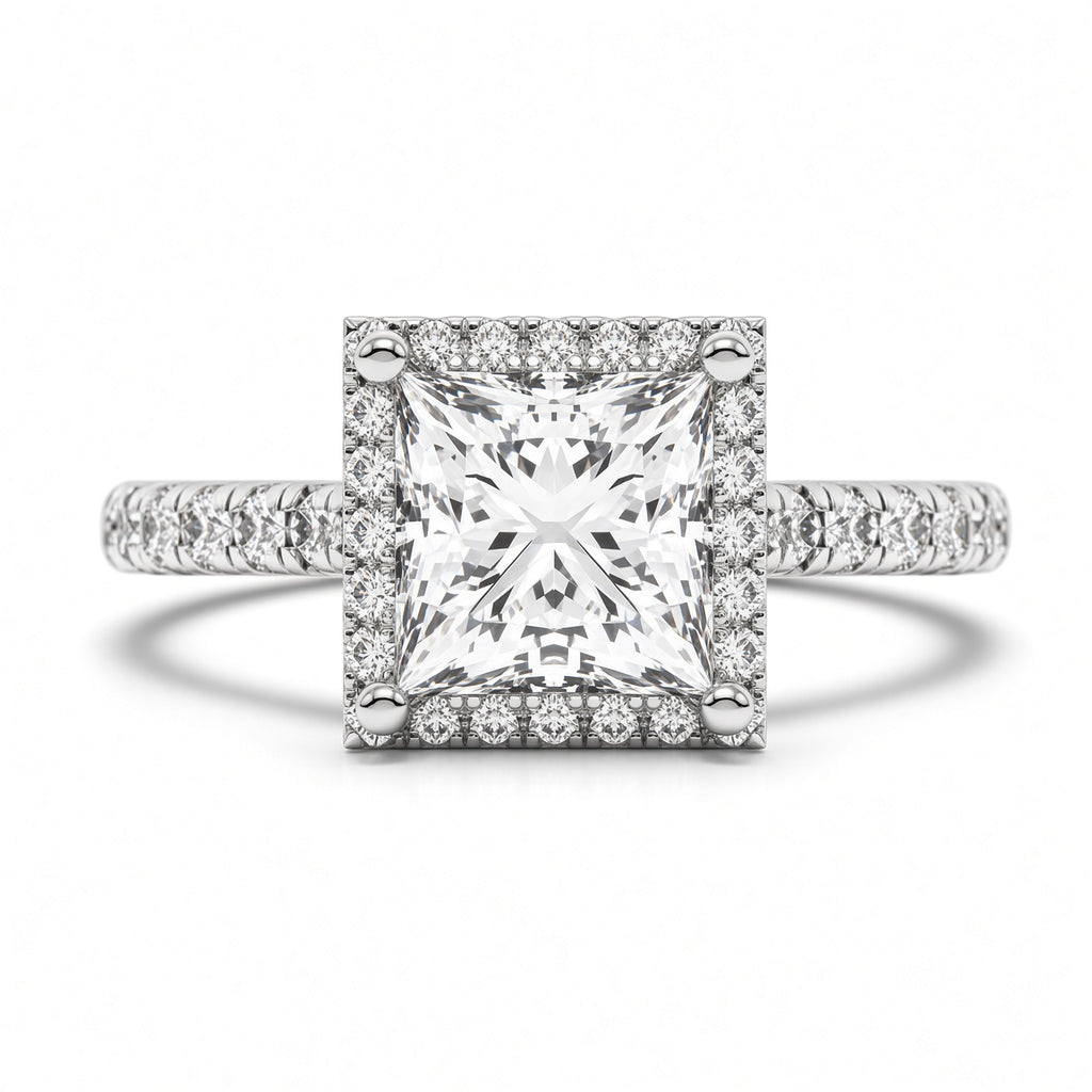 2 Carat Princess Cut Halo Diamond Engagement Ring