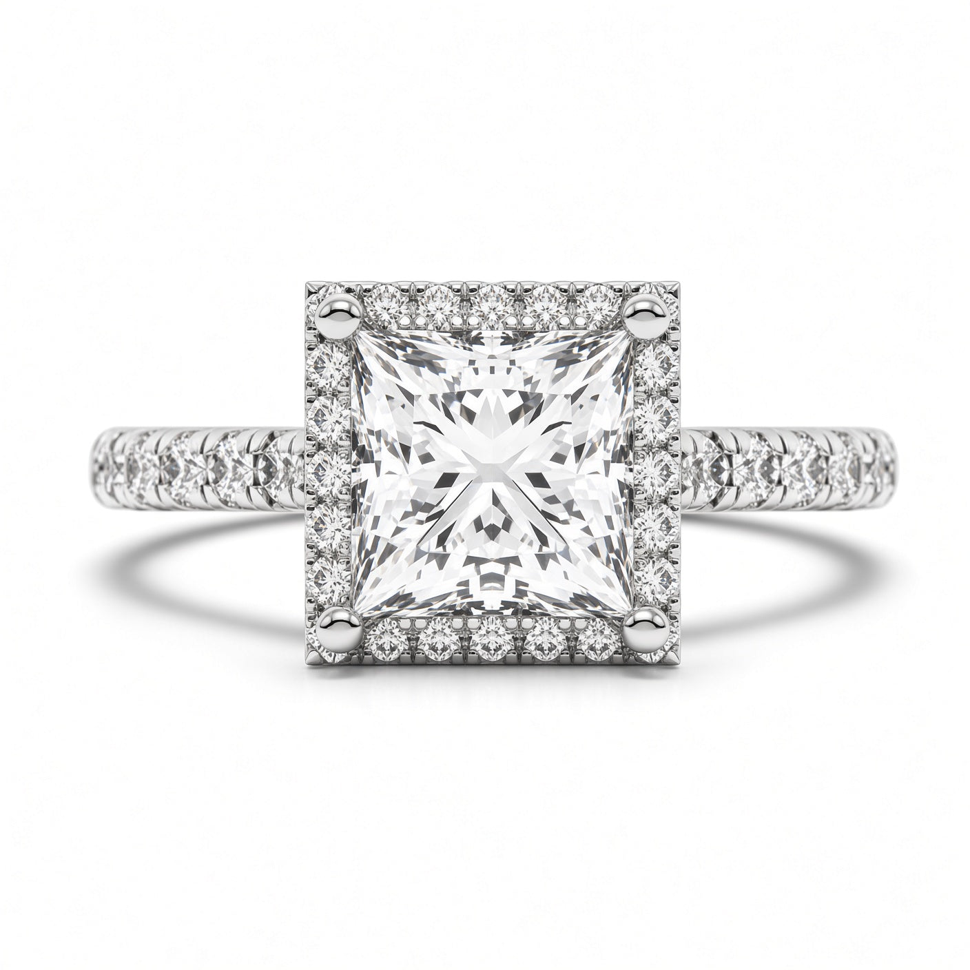 2 Carat Princess Cut Halo Diamond Engagement Ring