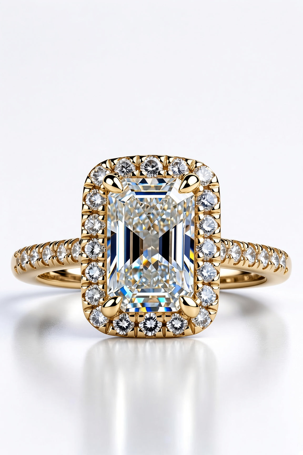 10 Carat Emerald Cut Halo Diamond Engagement Ring
