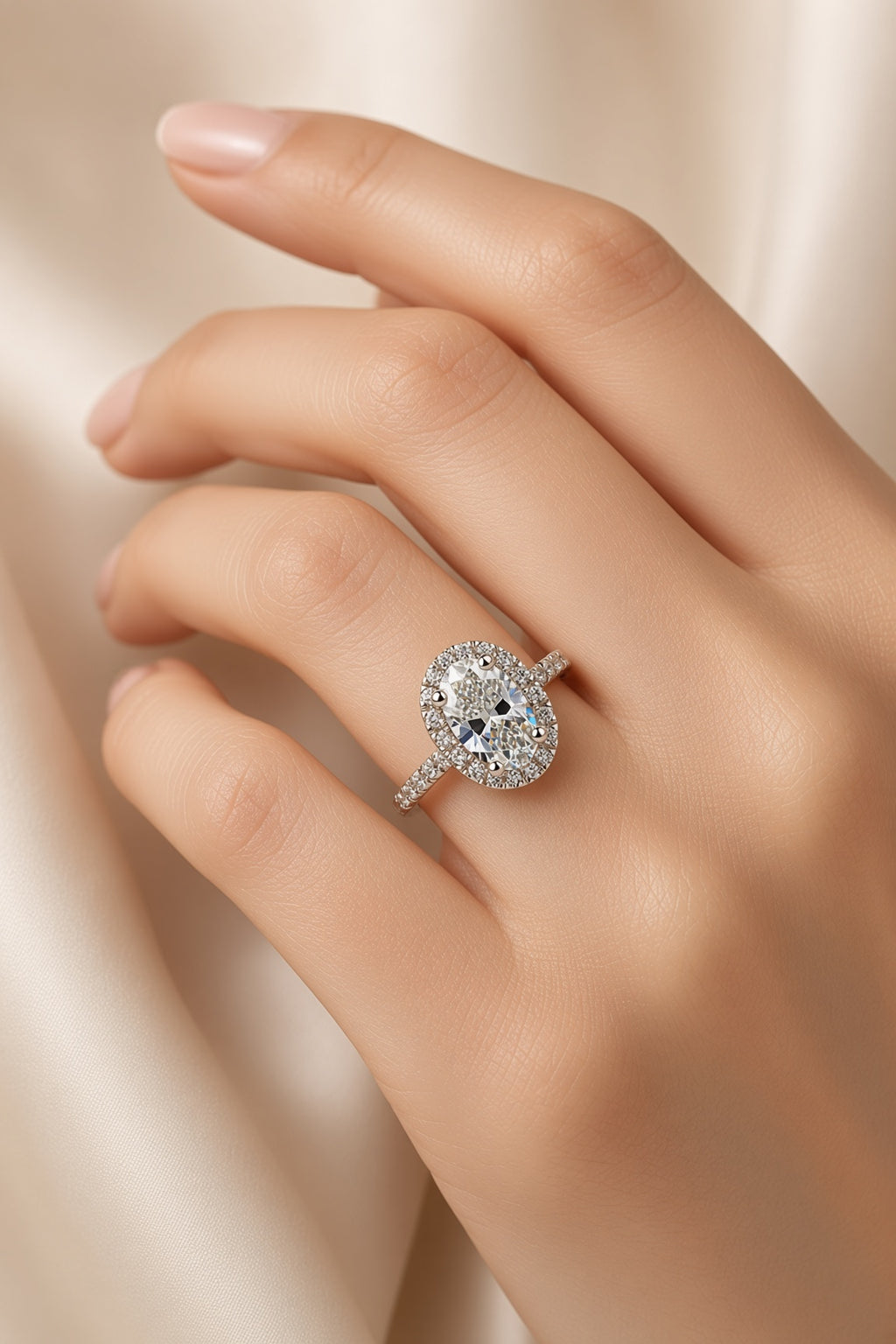2 Carat Oval Cut Halo Diamond Engagement Ring