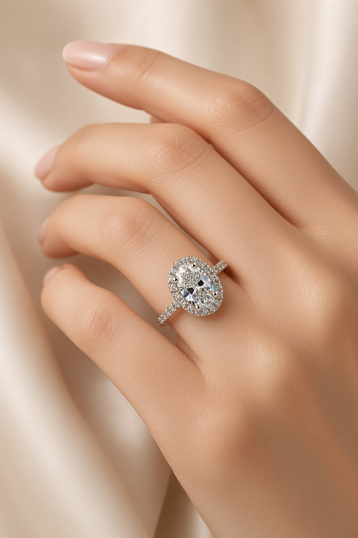 2 Carat Oval Cut Halo Diamond Engagement Ring