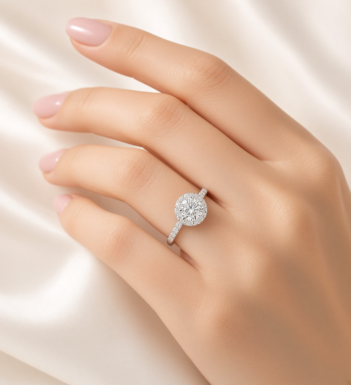 1 Carat Round Cut Halo Diamond Engagement Ring