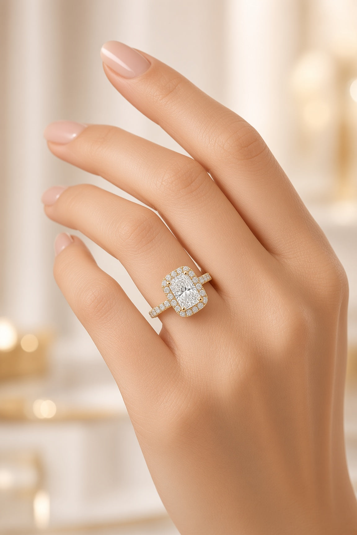 5 Carat Radiant Cut Halo Diamond Engagement Ring