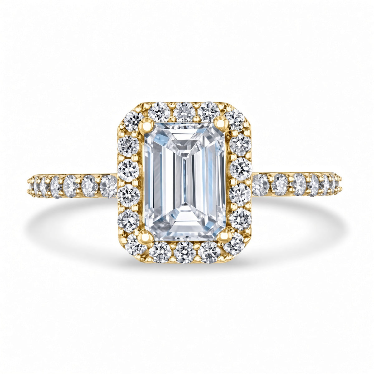 1 Carat Emerald Cut Halo Diamond Engagement Ring