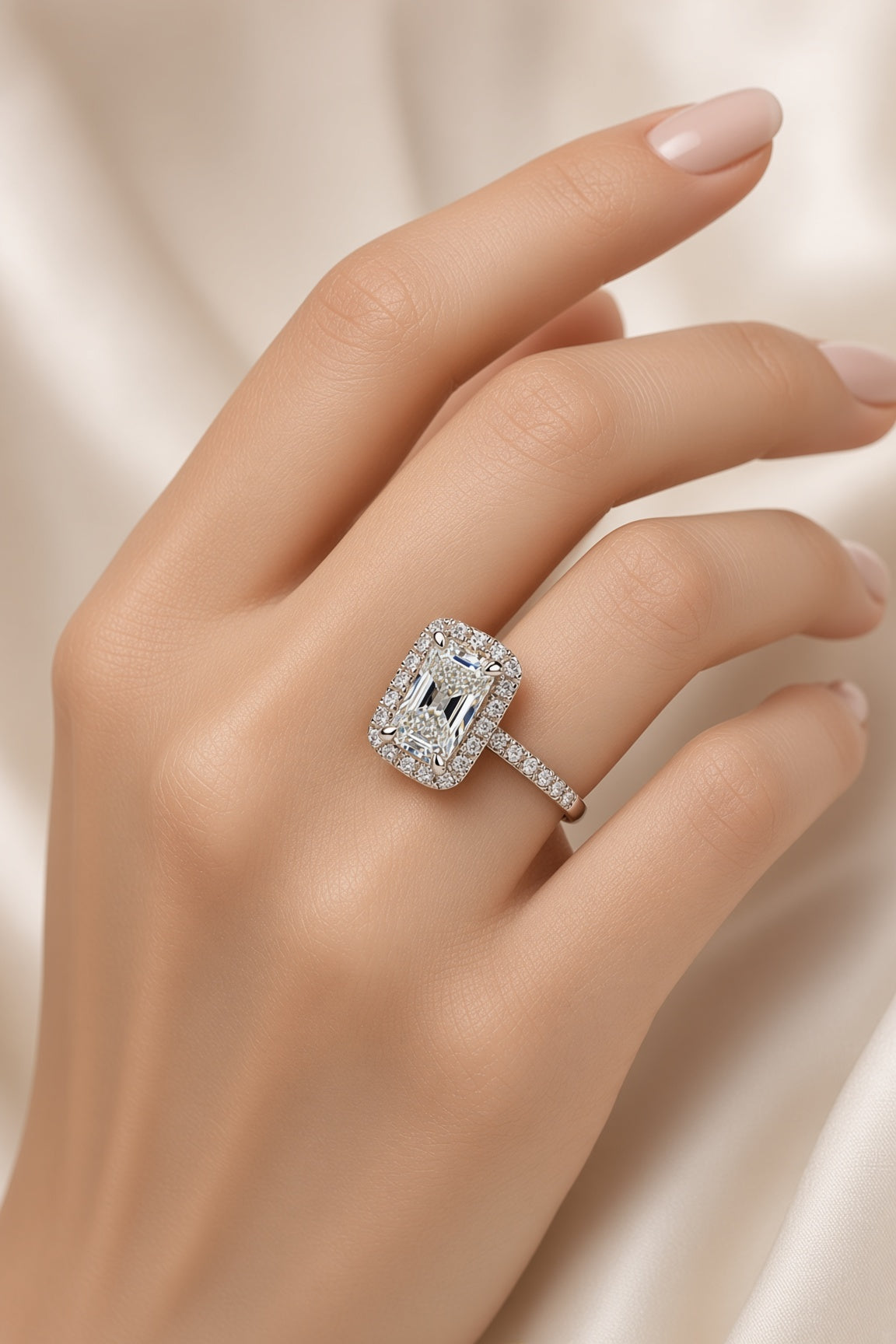 10 Carat Emerald Cut Halo Diamond Engagement Ring