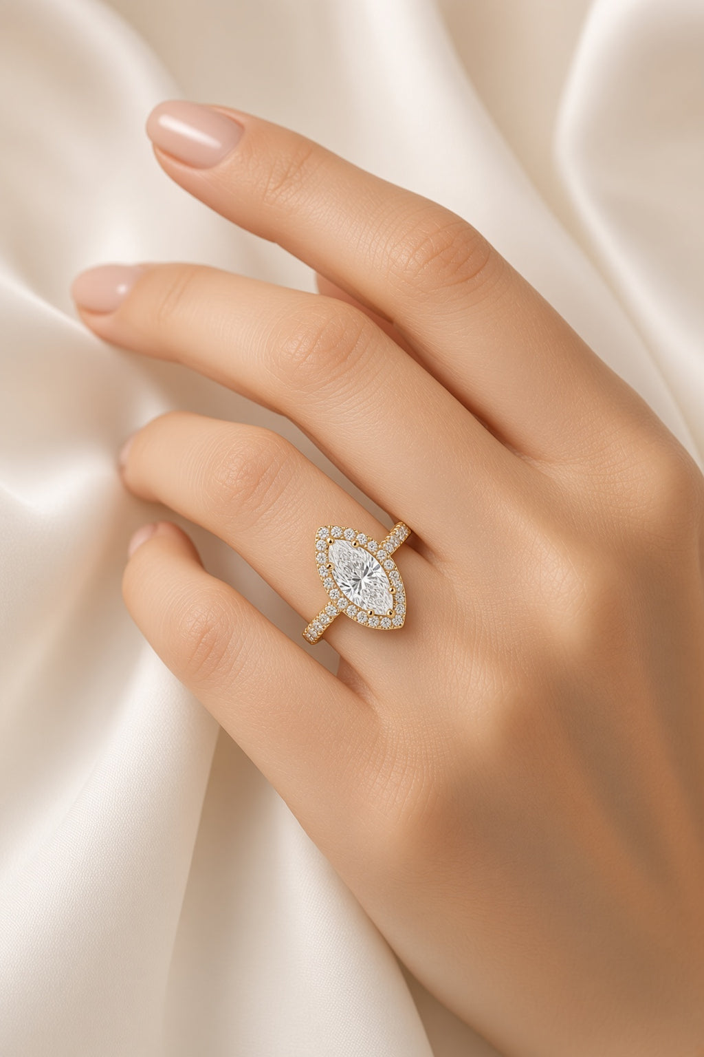 2.5 Carat Marquise Cut Halo Diamond Engagement Ring