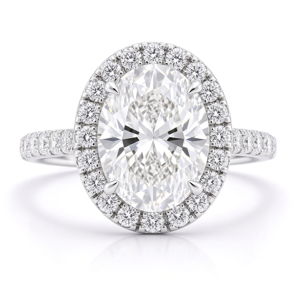 1 Carat Oval Cut Halo Diamond Engagement Ring