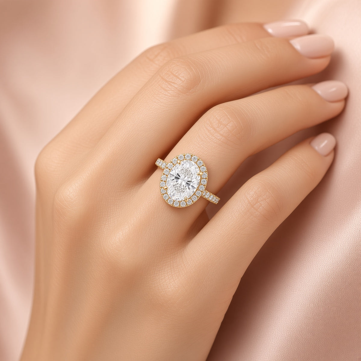 1.5 Carat Oval Cut Halo Diamond Engagement Ring