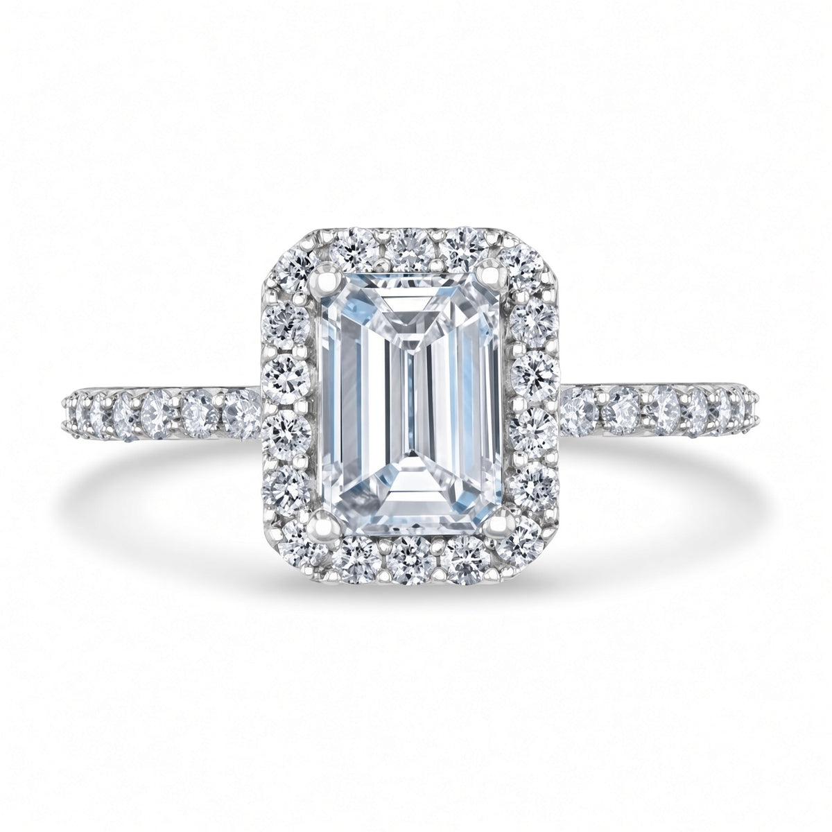 1 Carat Emerald Cut Halo Diamond Engagement Ring