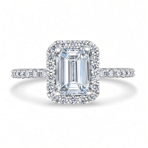 1 Carat Emerald Cut Halo Diamond Engagement Ring