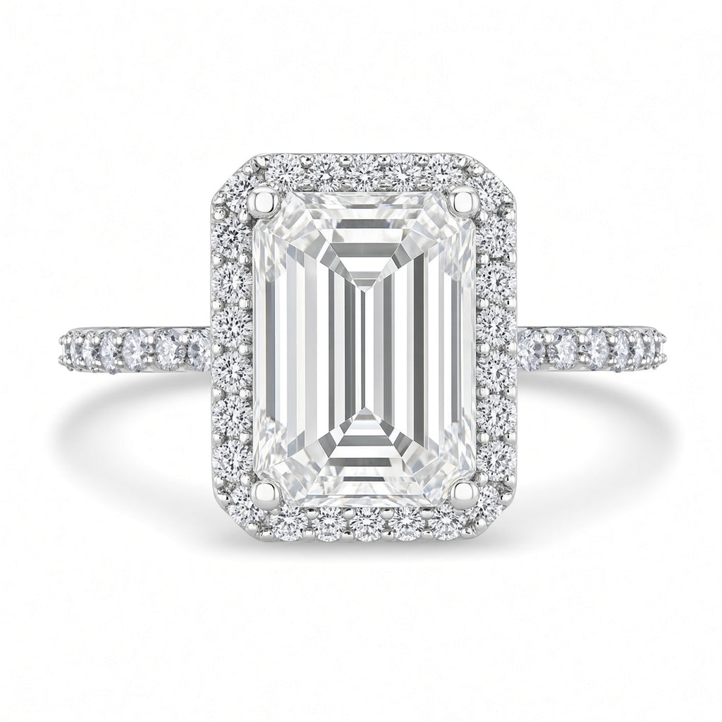 10 Carat Emerald Cut Halo Diamond Engagement Ring