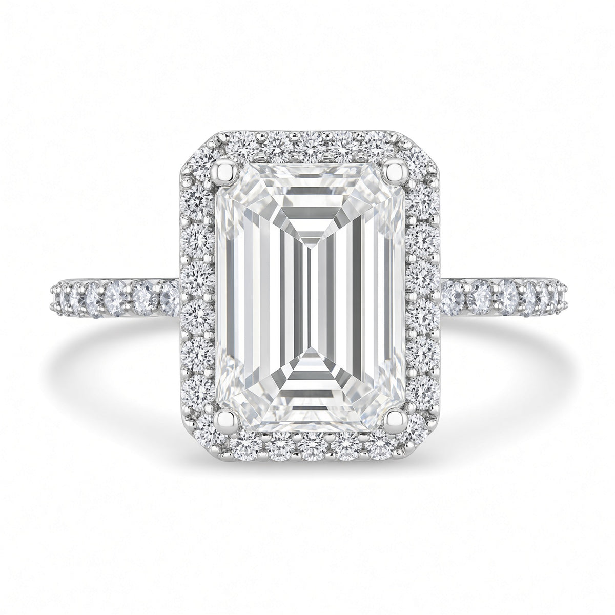 10 Carat Emerald Cut Halo Diamond Engagement Ring