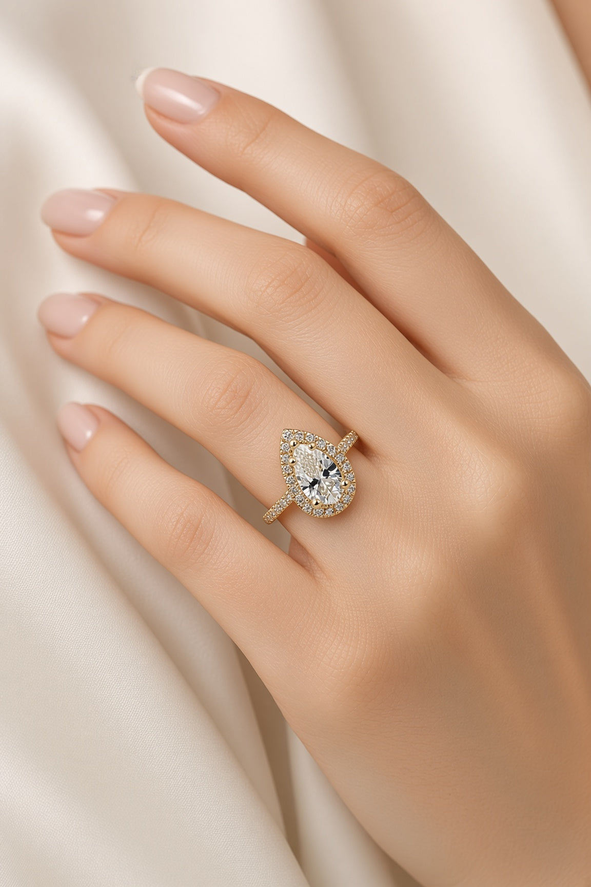 5 Carat Pear Cut Halo Diamond Engagement Ring