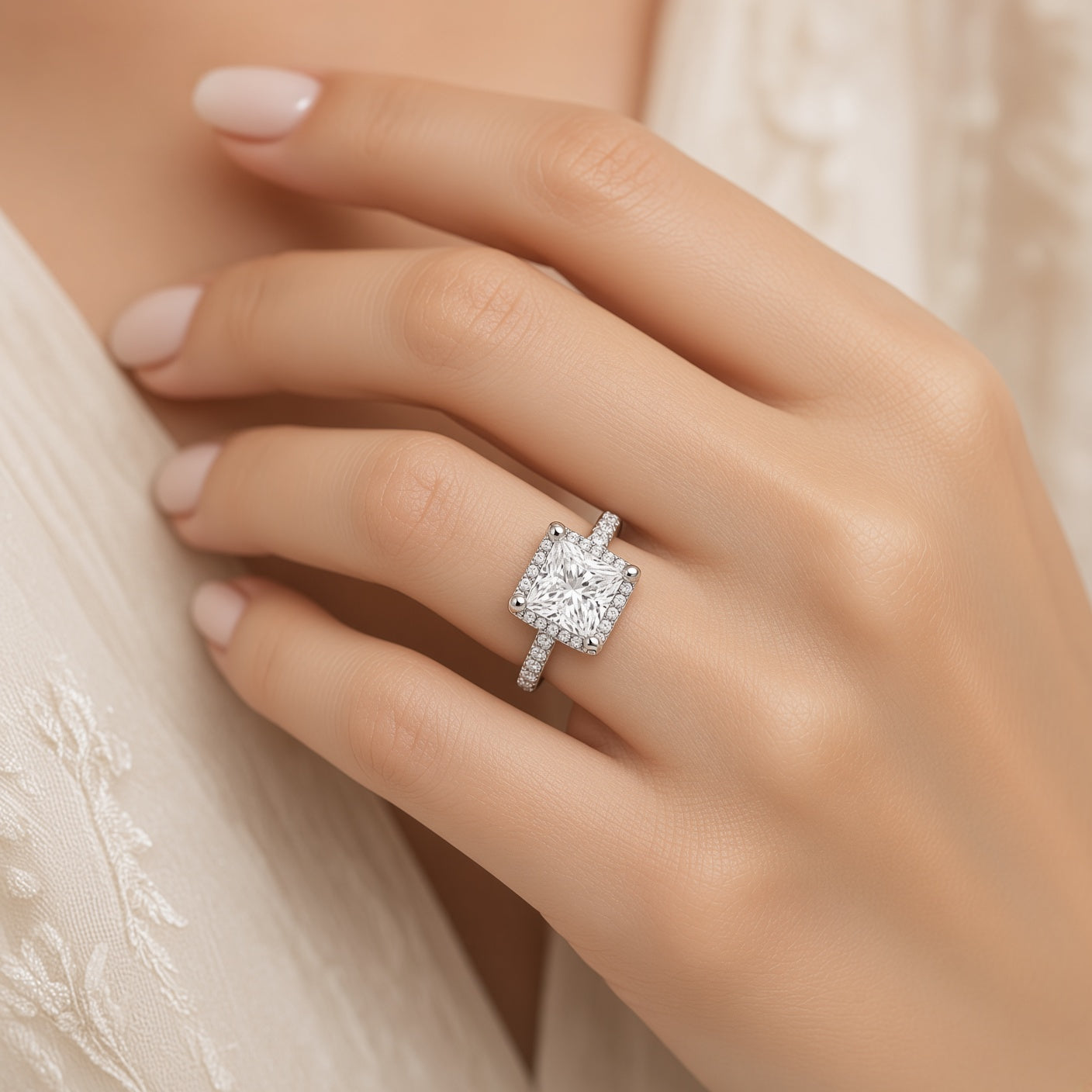 2 Carat Princess Cut Halo Diamond Engagement Ring