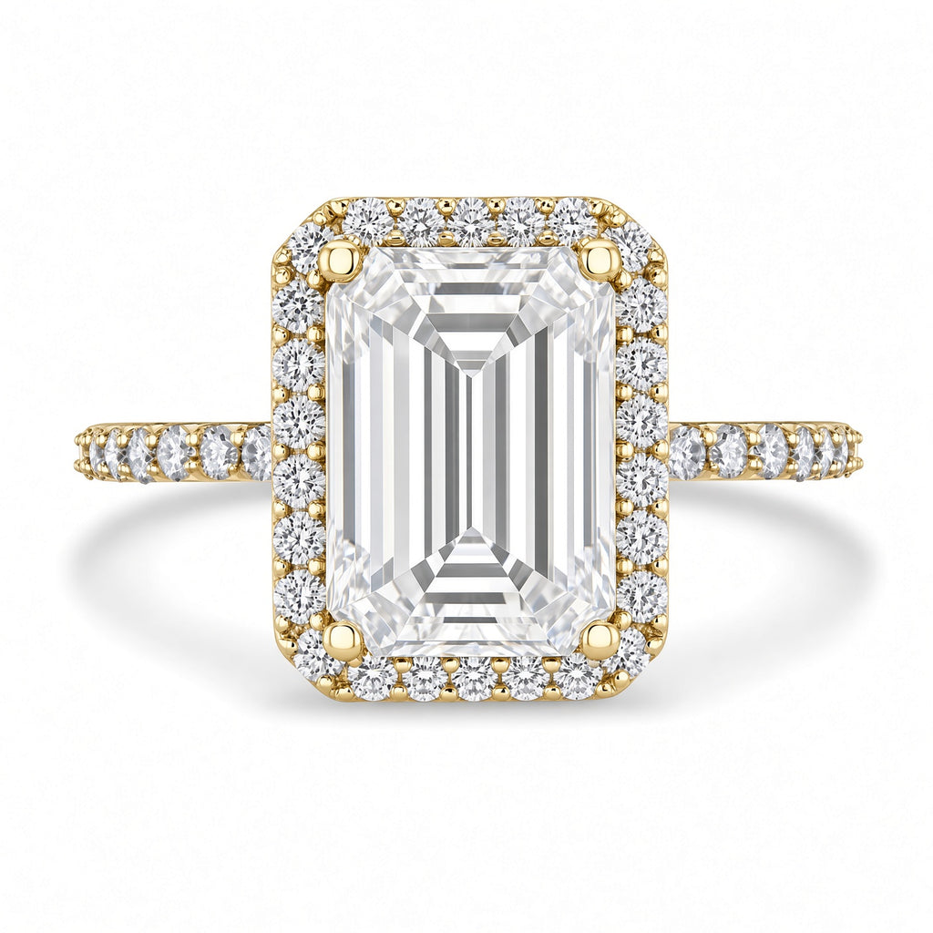 10 Carat Emerald Cut Halo Diamond Engagement Ring