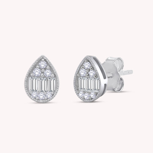 .5ct Pear Shape Cluster Diamond Stud Earring