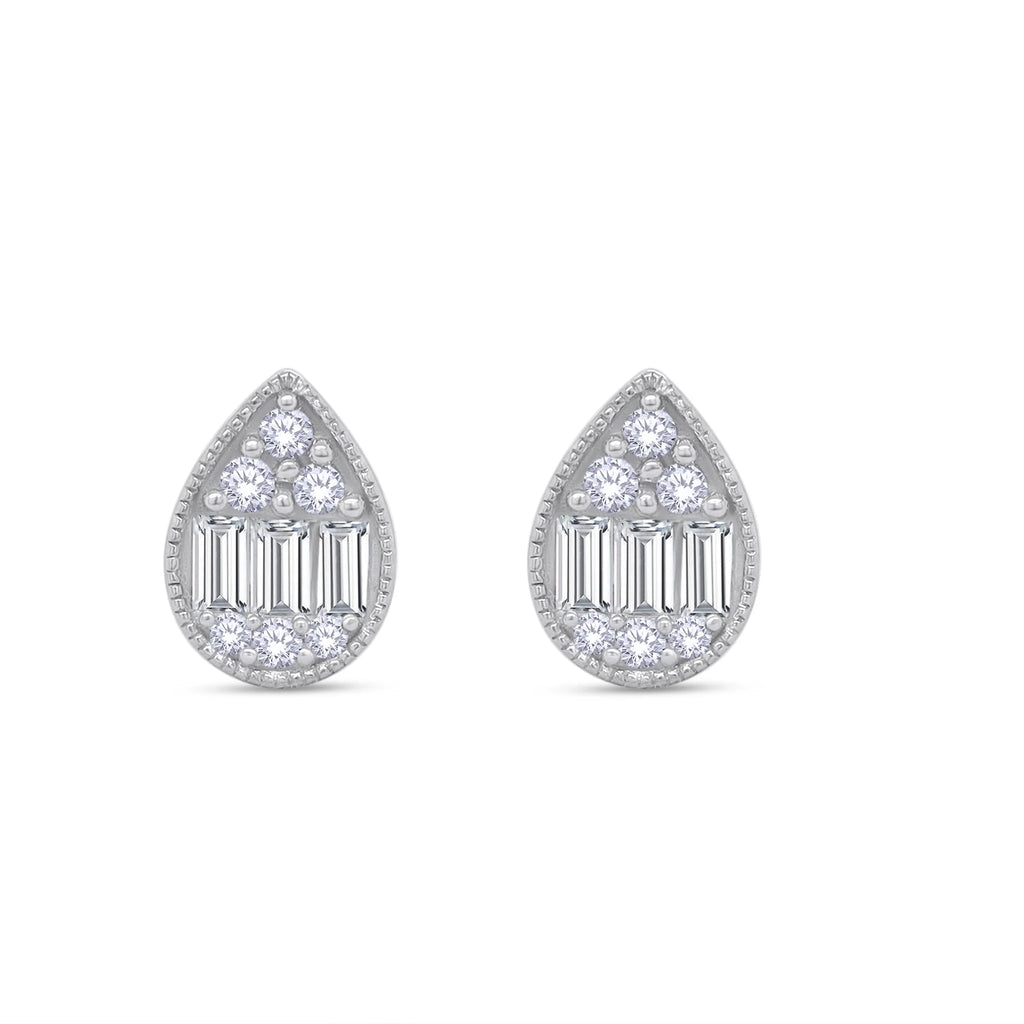.75ct Pear Shape Cluster Diamond Stud Earring