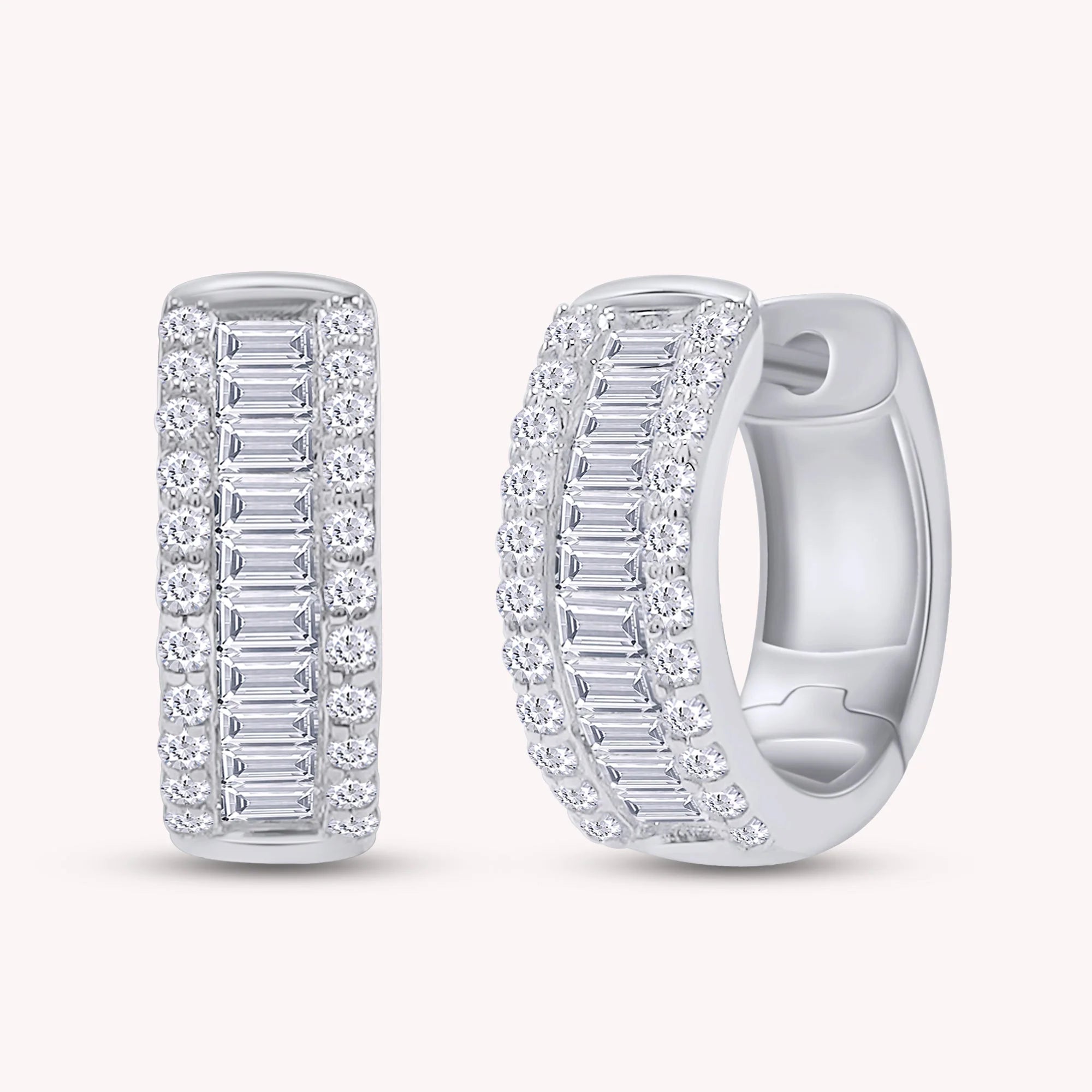 .5ct Baguette & Round Huggie Hoop Lab Grown Diamond Earrings