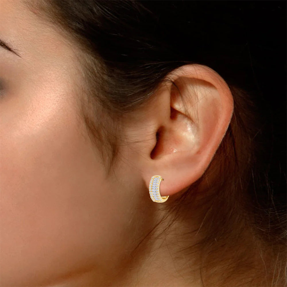 .5ct Baguette & Round Huggie Hoop Lab Grown Diamond Earrings