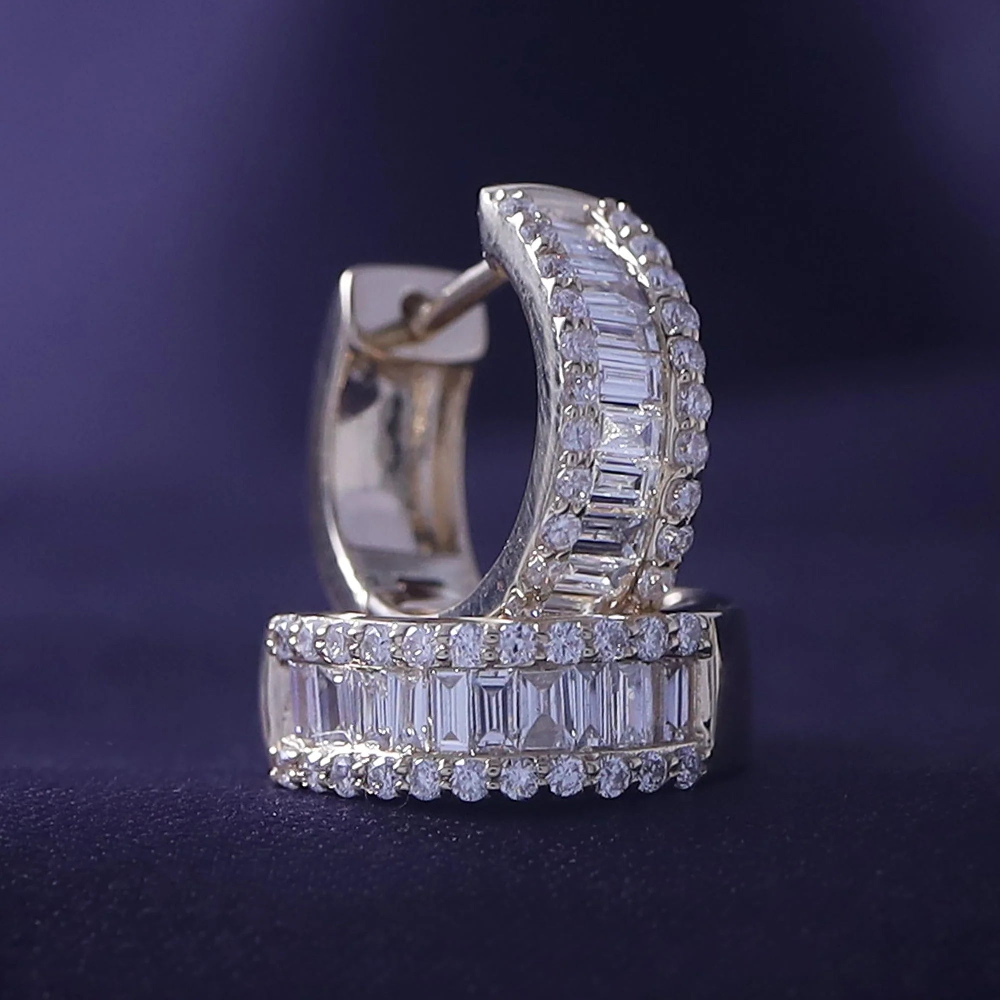 1ct Baguette & Round Huggie Hoop Lab Grown Diamond Earrings